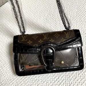 Upcycled Brown and Black Clear Crossbody Bag
